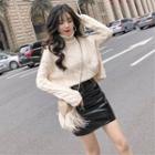Turtleneck Sweater / Faux Leather A-line Skirt / Set