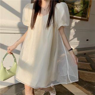 Puff Short-sleeve Organza Dress As Shown In Figure - One Size