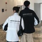 Couple Matching Color Panel Lettering Half-zip Jacket