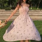 Set: Floral Print Spaghetti Strap Dress + Chiffon Coat