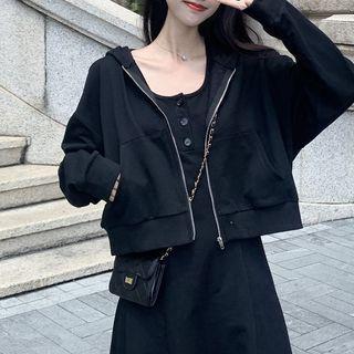 Hooded Zip Jacket / Henley Midi Tank Dress