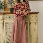 Set: Floral Blouse + Plaid Midi A-line Skirt