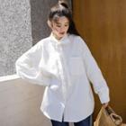 Ribbon-neck Plain Shirt