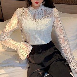 Long-sleeve Padded Lace Top