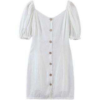 Short-sleeve Button-up Mini Smock Dress
