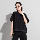 Mock Two-piece Short-sleeve High-low T-shirt Black - One Size