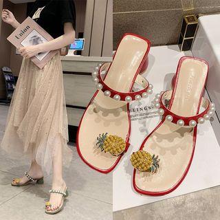 Pineapple Detail Toe-ring High Heel Slide Sandals