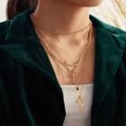 Key Cross Pendant Layered Alloy Necklace Gold - One Size