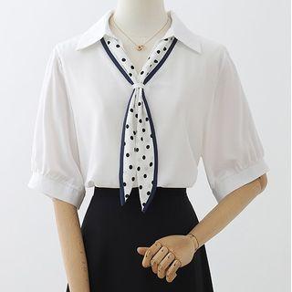 Set: Short-sleeve Blouse + Printed Neckerchief