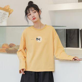 Long-sleeve Fish-print T-shirt Yellow - One Size