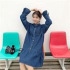 Mandarin Collar Long-sleeve Denim Dress