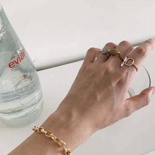 Faux-gem Ring Set (3 Pcs) Gold - One Size