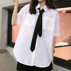 Pocket-front Short-sleeve Shirt With Tie White - One Size
