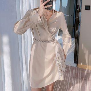 Long-sleeve Placket Pleated A-line Dress