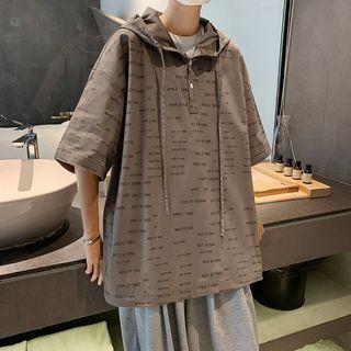 Short-sleeve Letter Printed Hooded Top