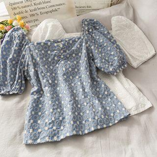 Eyelet Embroidered Puff-sleeve Blouse