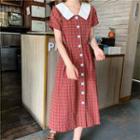 Plaid Short-sleeve A-line Dress As Shown In Figure - One Size