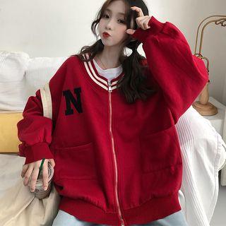 Letter Embroidered Zip Baseball Jacket