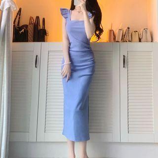 Ruffle Strap Midi Bodycon Dress