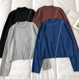 Long-sleeve Round Neck Zipper Sweater