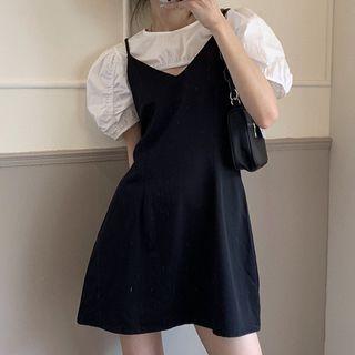 Short-sleeve Crop Top / Strappy A-line Dress