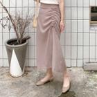 Band-waist Drawstring-front Skirt Cocoa - One Size