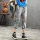 Embroidered Capri Tapered Jeans