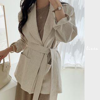 Linen Wrap Blazer & Sash Beige - One Size