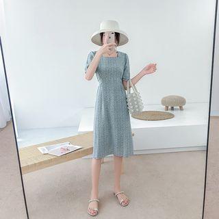 Floral Square-collar Short-sleeve Dress