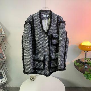 Contrast-trim Tweed Jacket Black & White - One Size