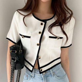 Contrast Trim Short-sleeve Top White - One Size