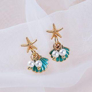 Starfish Shell Faux Pearl Alloy Dangle Earring 1 Pair - E5540 - Gold - One Size