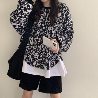 Mock Two-piece Leopard Print Pullover Leopard - Black - One Size