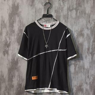 Mock Two-piece Contrast Color Short-sleeve T-shirt