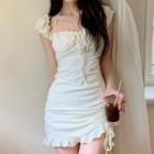 Short-sleeve Ruffle Drawstring Mini Sheath Dress