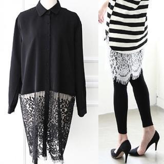 Lace-panel Long Blouse