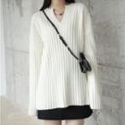 Long-sleeve Henley Ribbed Knit Top