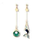 Non-matching Alloy Mermaid Tail Faux Pearl Shell Dangle Earring 1 Pair - Gold - One Size