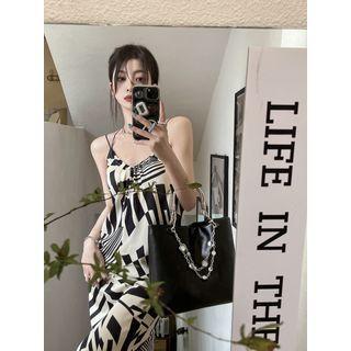 Spaghetti Strap Geometric Print Midi Dress
