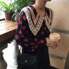 Lace-collar Heart Print Top