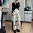 V-neck Plain Zip Cardigan Black - One Size