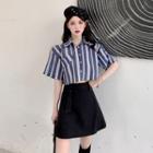 Short-sleeve Striped Shirt / A-line Skirt