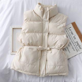 Stand-collar Padded Vest With Sash