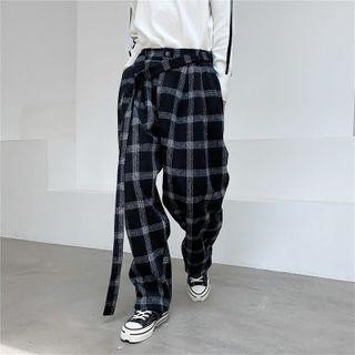 Tie-waist Check Straight Leg Pants