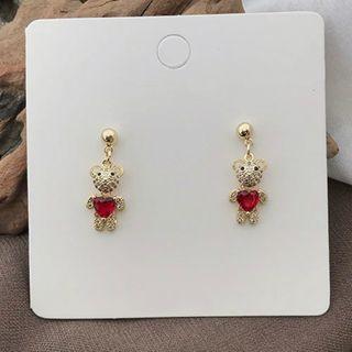 Rhinestone Bear Stud Earring 1 Pair - As Shown In Figure - One Size