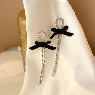 Bow Rhinestone Drop Earring 1 Pair - Earrings - S925 Silver - Rhinestone - Black & Silver - One Size