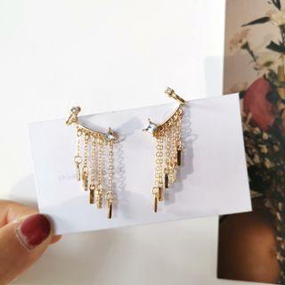 Rhinestone Fringed Chain Drop Earring 1 Pair - Gold - One Size