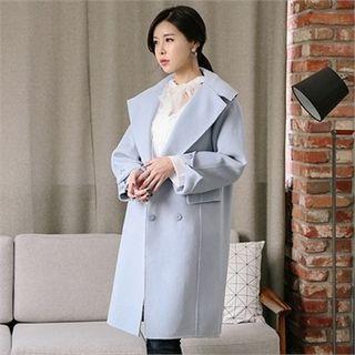 Wide-lapel Snap-button Wool Blend Handmade Coat