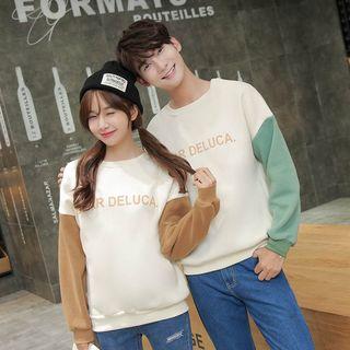 Couple Matching Letter Panel Fleece Sweatshirt