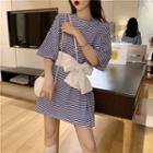 Striped Bow-accent Elbow-sleeve T-shirt Dress